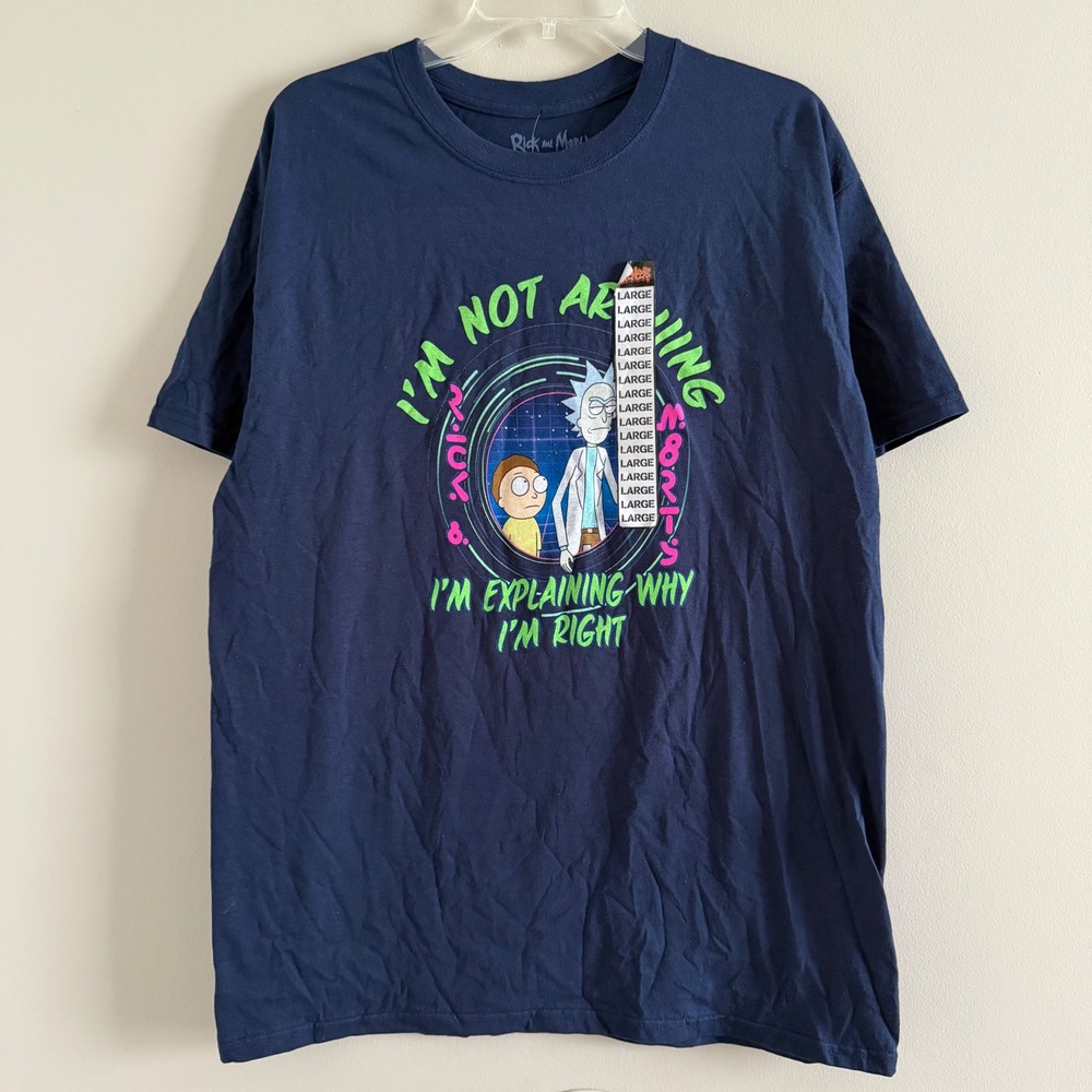 Rick and Morty Not Arguing Blue Graphic T-Shirt Men's (Unisex) Large Cotton NWT